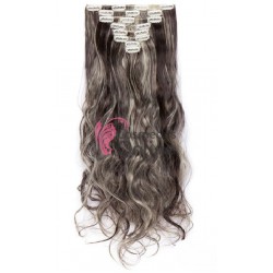 Extensii de par full head cu 8 piese Noilite ondulat 60 cm Saten inchis cu Blond Mixt  T234